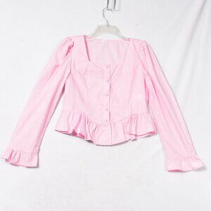 Shein Women's Pink Blouse Long Puff Sleeve Size Small